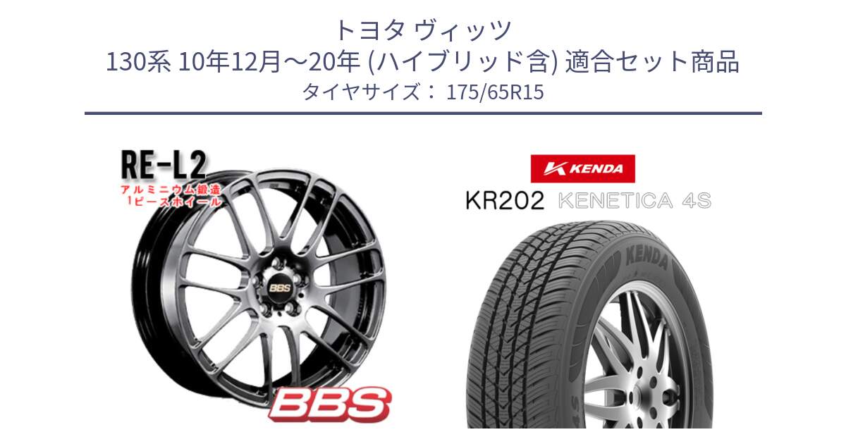 トヨタ ヴィッツ 130系 10年12月～20年 (ハイブリッド含) 用セット商品です。RE-L2 鍛造1ピース DB ホイール 15インチ と ケンダ KENETICA 4S KR202 オールシーズンタイヤ 175/65R15 の組合せ商品です。