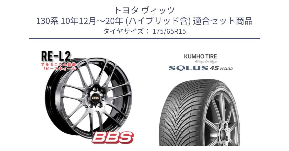 トヨタ ヴィッツ 130系 10年12月～20年 (ハイブリッド含) 用セット商品です。RE-L2 鍛造1ピース DB ホイール 15インチ と SOLUS 4S HA32 ソルウス オールシーズンタイヤ 175/65R15 の組合せ商品です。