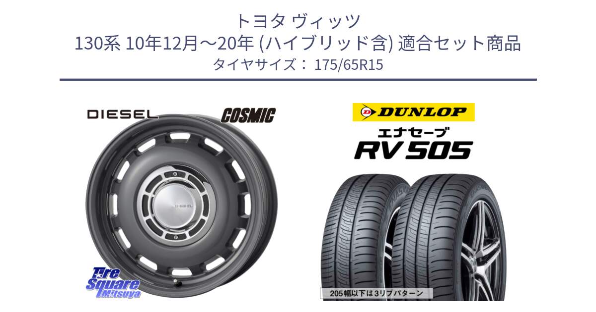 トヨタ ヴィッツ 130系 10年12月～20年 (ハイブリッド含) 用セット商品です。クロスブラッド DIESEL ディーゼル ホイール 15インチ と ダンロップ エナセーブ RV 505 ミニバン サマータイヤ 175/65R15 の組合せ商品です。