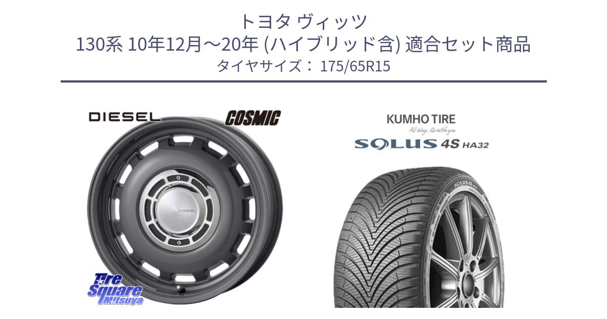 トヨタ ヴィッツ 130系 10年12月～20年 (ハイブリッド含) 用セット商品です。クロスブラッド DIESEL ディーゼル ホイール 15インチ と SOLUS 4S HA32 ソルウス オールシーズンタイヤ 175/65R15 の組合せ商品です。