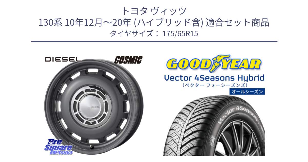 トヨタ ヴィッツ 130系 10年12月～20年 (ハイブリッド含) 用セット商品です。クロスブラッド DIESEL ディーゼル ホイール 15インチ と ベクター Vector 4Seasons Hybrid オールシーズンタイヤ 175/65R15 の組合せ商品です。