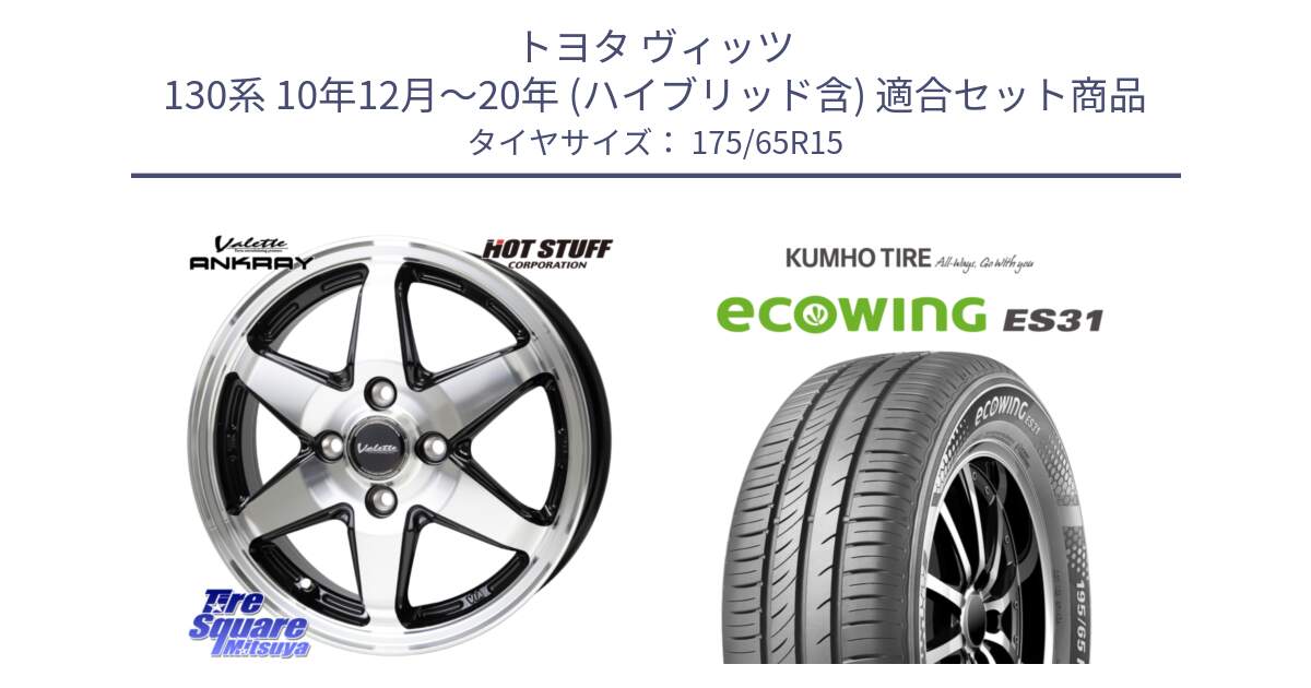 トヨタ ヴィッツ 130系 10年12月～20年 (ハイブリッド含) 用セット商品です。Valette ANKRAY アンクレイ ホイール 15インチ と ecoWING ES31 エコウィング サマータイヤ 175/65R15 の組合せ商品です。