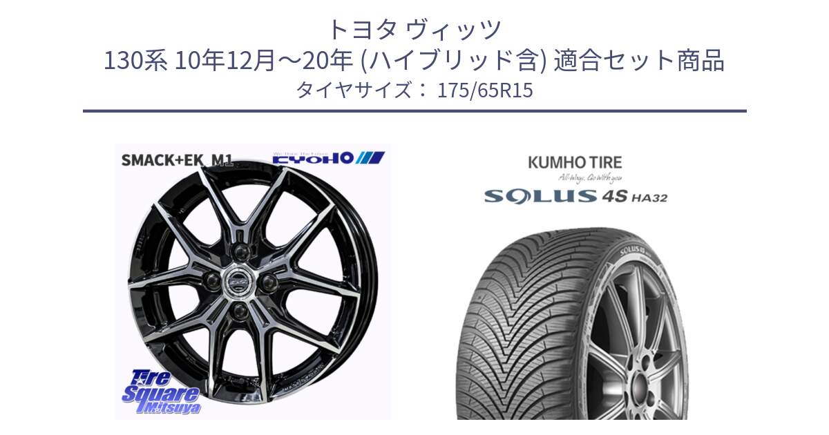 トヨタ ヴィッツ 130系 10年12月～20年 (ハイブリッド含) 用セット商品です。SMACK +EK M1 ホイール 15インチ と SOLUS 4S HA32 ソルウス オールシーズンタイヤ 175/65R15 の組合せ商品です。