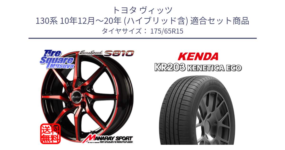 トヨタ ヴィッツ 130系 10年12月～20年 (ハイブリッド含) 用セット商品です。MID Euro Speed S810 レッド ホイール 15インチ と ケンダ KENETICA ECO KR203 サマータイヤ 175/65R15 の組合せ商品です。