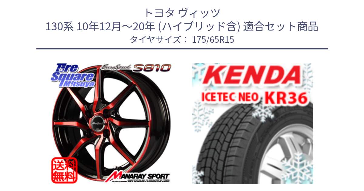 トヨタ ヴィッツ 130系 10年12月～20年 (ハイブリッド含) 用セット商品です。MID Euro Speed S810 レッド ホイール 15インチ と ケンダ KR36 ICETEC NEO アイステックネオ 2024年製 スタッドレスタイヤ 175/65R15 の組合せ商品です。