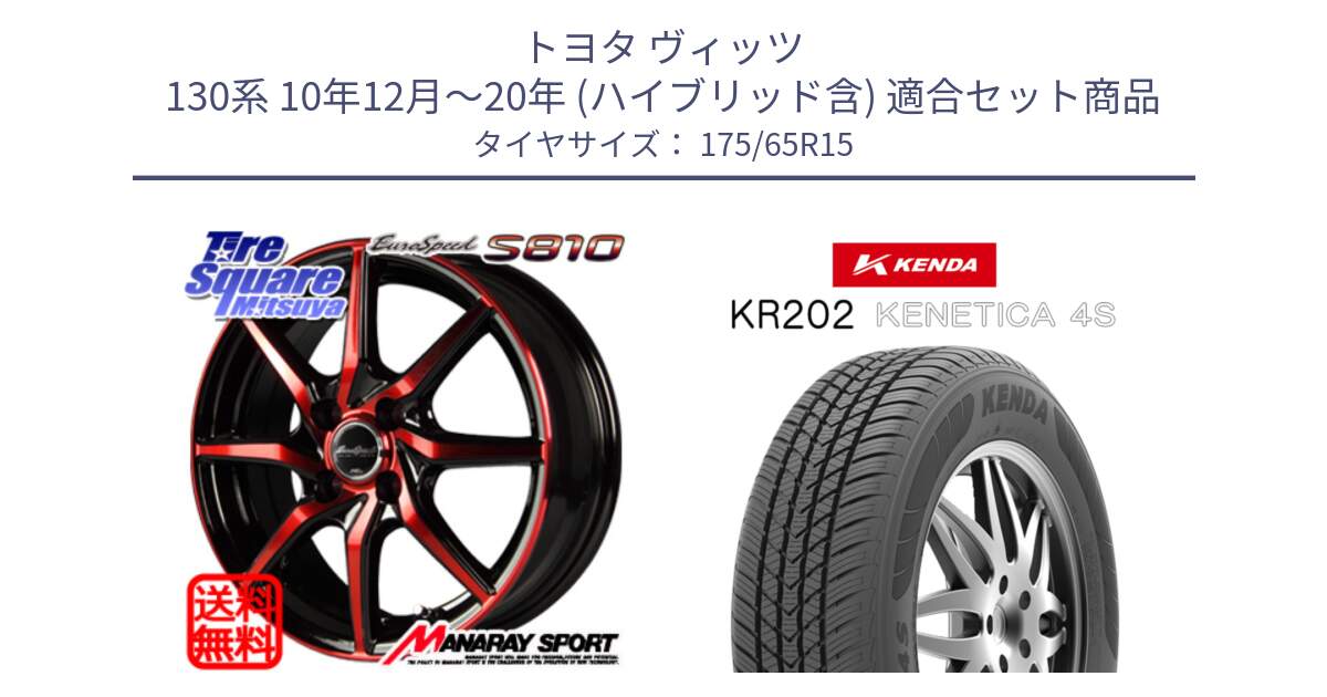 トヨタ ヴィッツ 130系 10年12月～20年 (ハイブリッド含) 用セット商品です。MID Euro Speed S810 レッド ホイール 15インチ と ケンダ KENETICA 4S KR202 オールシーズンタイヤ 175/65R15 の組合せ商品です。