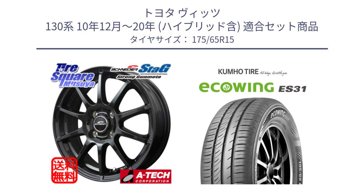 トヨタ ヴィッツ 130系 10年12月～20年 (ハイブリッド含) 用セット商品です。MID SCHNEIDER StaG スタッグ ガンメタ ホイール 15インチ と ecoWING ES31 エコウィング サマータイヤ 175/65R15 の組合せ商品です。