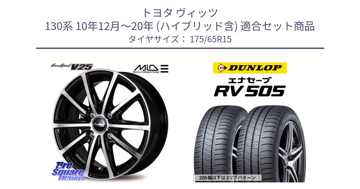 トヨタ ヴィッツ 130系 10年12月～20年 (ハイブリッド含) 用セット商品です。MID EUROSPEED V25 ホイール 15インチ と ダンロップ エナセーブ RV 505 ミニバン サマータイヤ 175/65R15 の組合せ商品です。