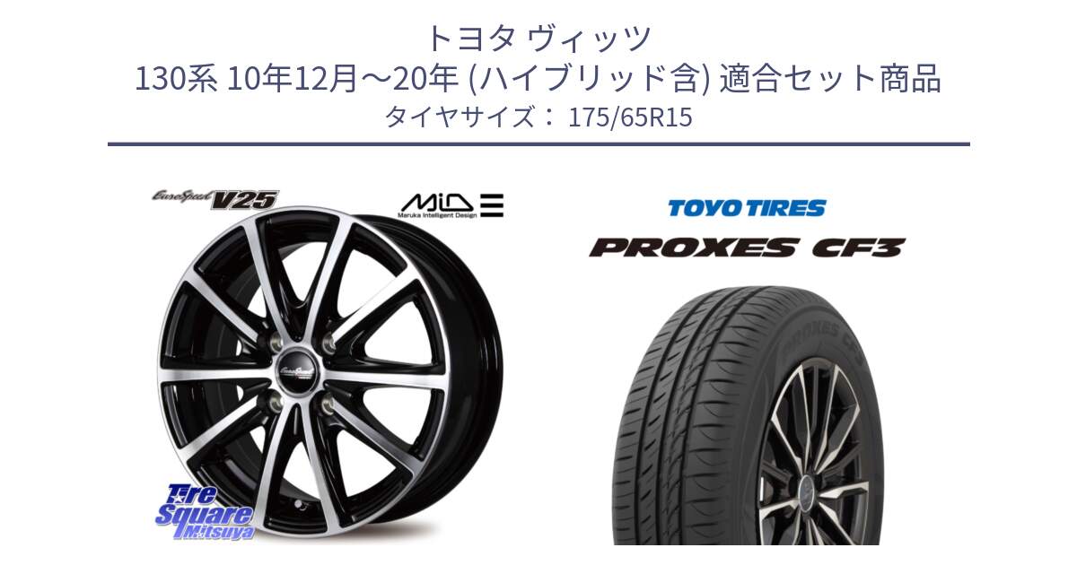 トヨタ ヴィッツ 130系 10年12月～20年 (ハイブリッド含) 用セット商品です。MID EUROSPEED V25 ホイール 15インチ と プロクセス CF3 サマータイヤ 175/65R15 の組合せ商品です。