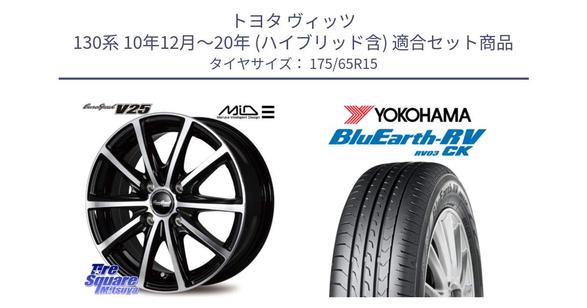 トヨタ ヴィッツ 130系 10年12月～20年 (ハイブリッド含) 用セット商品です。MID EUROSPEED V25 ホイール 15インチ と ヨコハマ ブルーアース コンパクト RV03CK 175/65R15 の組合せ商品です。