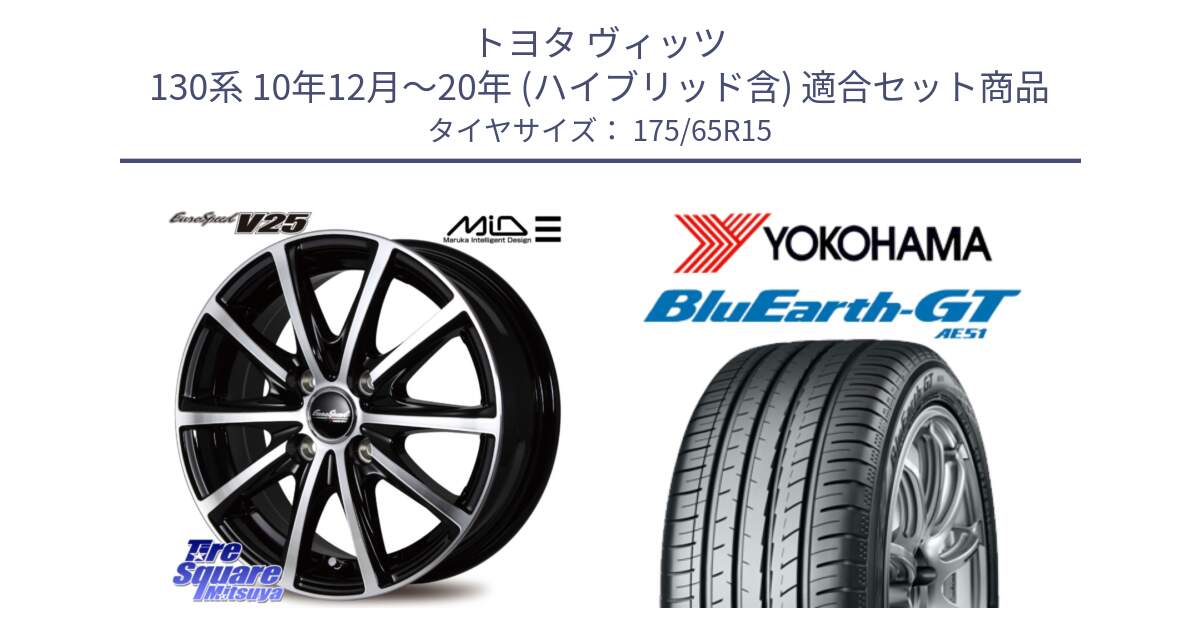 トヨタ ヴィッツ 130系 10年12月～20年 (ハイブリッド含) 用セット商品です。MID EUROSPEED V25 ホイール 15インチ と R4608 ヨコハマ BluEarth-GT AE51 175/65R15 の組合せ商品です。