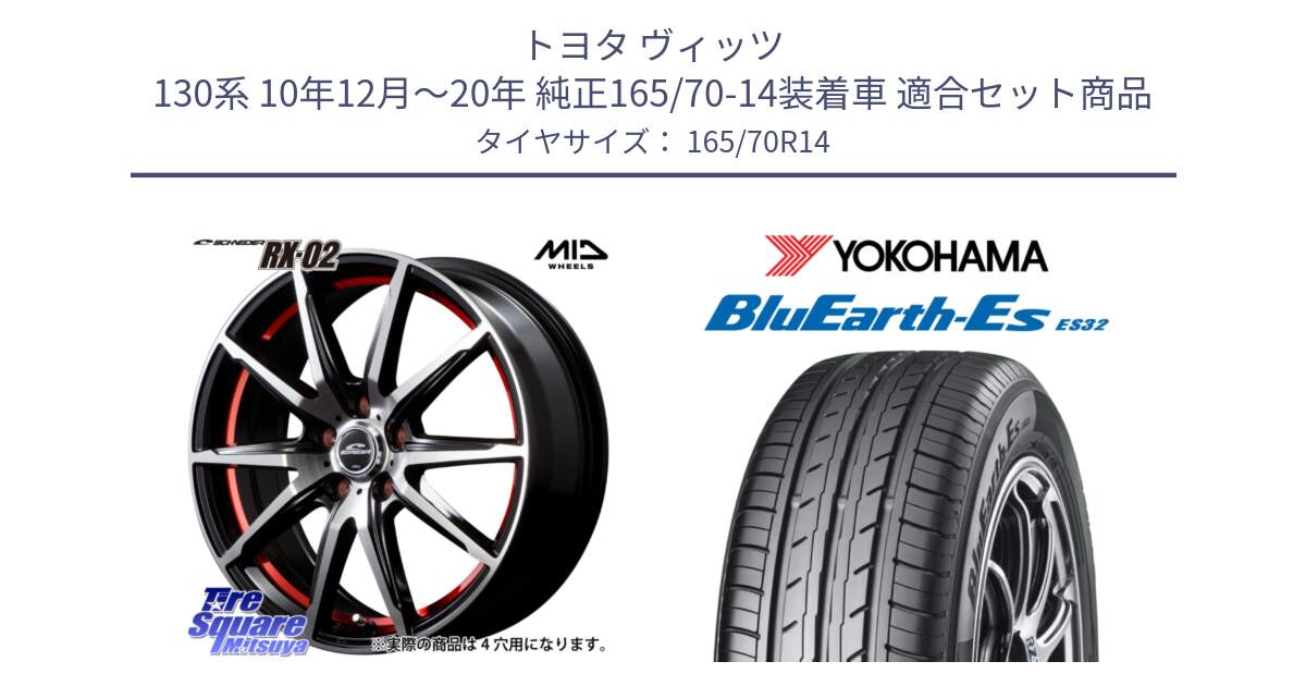 トヨタ ヴィッツ 130系 10年12月～20年 純正165/70-14装着車 用セット商品です。MID SCHNEIDER シュナイダー RX02 RED 14インチ と R6272 ヨコハマ BluEarth-Es ES32 165/70R14 の組合せ商品です。