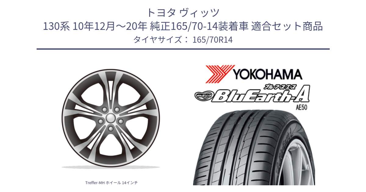 トヨタ ヴィッツ 130系 10年12月～20年 純正165/70-14装着車 用セット商品です。Treffer-MH ホイール 14インチ と R3927 ヨコハマ BluEarth-A AE50 165/70R14 の組合せ商品です。