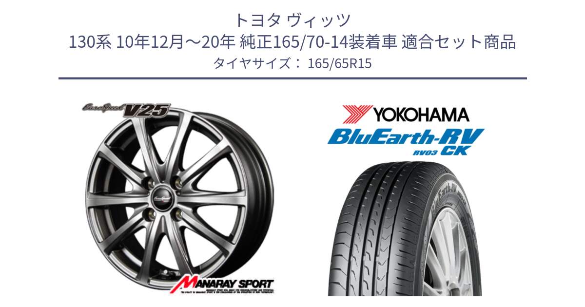 トヨタ ヴィッツ 130系 10年12月～20年 純正165/70-14装着車 用セット商品です。MID EuroSpeed ユーロスピード V25 ホイール 15インチ と R8246 ヨコハマ ブルーアースRV RV03CK コンパクトカー 165/65R15 の組合せ商品です。