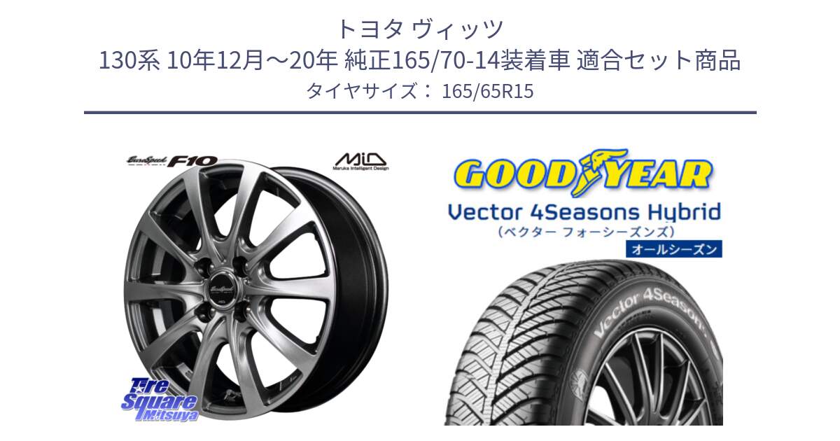 トヨタ ヴィッツ 130系 10年12月～20年 純正165/70-14装着車 用セット商品です。MID EuroSpeed F10 ホイール 4本 15インチ と ベクター Vector 4Seasons Hybrid オールシーズンタイヤ 165/65R15 の組合せ商品です。