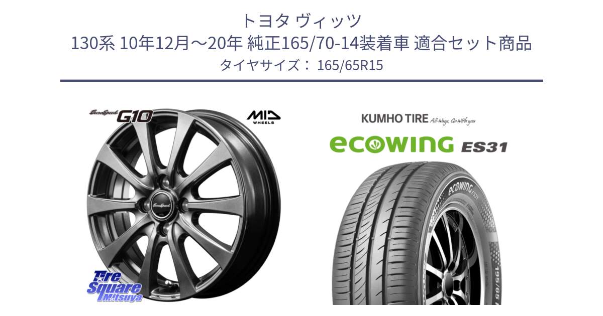 トヨタ ヴィッツ 130系 10年12月～20年 純正165/70-14装着車 用セット商品です。MID EuroSpeed G10 ホイール 15インチ と ecoWING ES31 エコウィング サマータイヤ 165/65R15 の組合せ商品です。