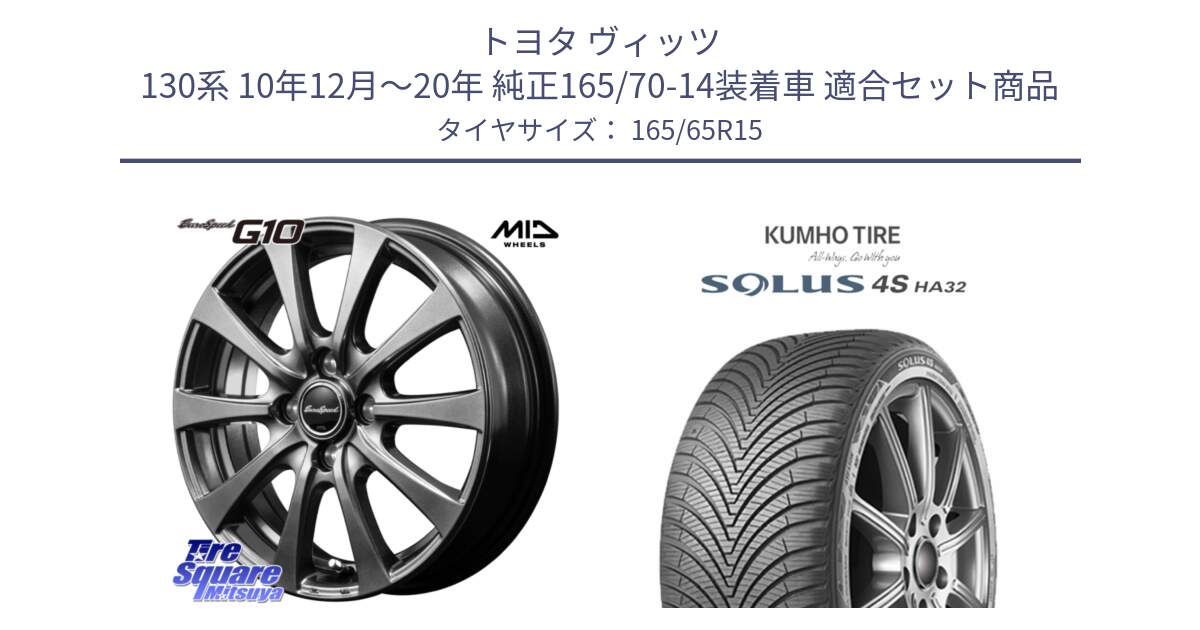 トヨタ ヴィッツ 130系 10年12月～20年 純正165/70-14装着車 用セット商品です。MID EuroSpeed G10 ホイール 15インチ と SOLUS 4S HA32 ソルウス オールシーズンタイヤ 165/65R15 の組合せ商品です。