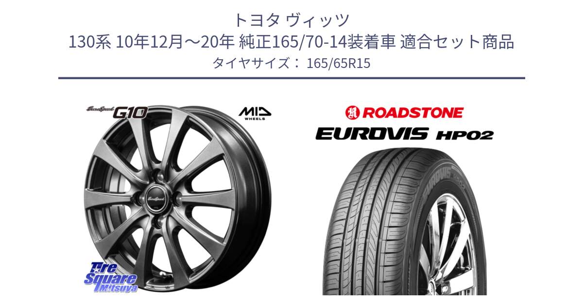 トヨタ ヴィッツ 130系 10年12月～20年 純正165/70-14装着車 用セット商品です。MID EuroSpeed G10 ホイール 15インチ と ロードストーン EUROVIS HP02 サマータイヤ 165/65R15 の組合せ商品です。