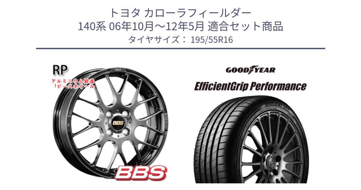 トヨタ カローラフィールダー 140系 06年10月～12年5月 用セット商品です。RP 鍛造1ピース ホイール 16インチ と EfficientGrip Performance エフィシェントグリップ パフォーマンス XL 正規品 新車装着 サマータイヤ 195/55R16 の組合せ商品です。