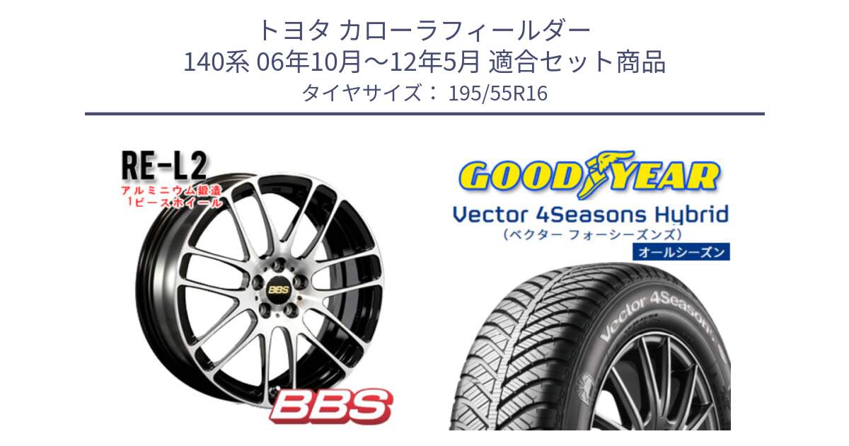 トヨタ カローラフィールダー 140系 06年10月～12年5月 用セット商品です。RE-L2 鍛造1ピース ホイール 16インチ と ベクター Vector 4Seasons Hybrid オールシーズンタイヤ 195/55R16 の組合せ商品です。