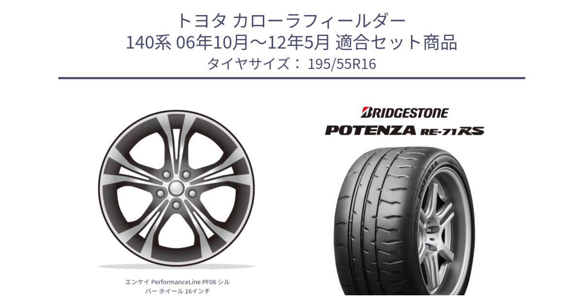 トヨタ カローラフィールダー 140系 06年10月～12年5月 用セット商品です。エンケイ PerformanceLine PF06 シルバー ホイール 16インチ と ポテンザ RE-71RS POTENZA 【国内正規品】 195/55R16 の組合せ商品です。