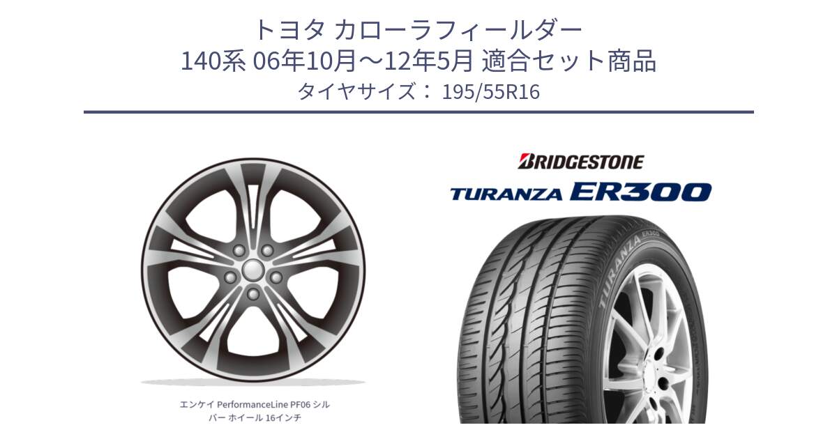 トヨタ カローラフィールダー 140系 06年10月～12年5月 用セット商品です。エンケイ PerformanceLine PF06 シルバー ホイール 16インチ と TURANZA ER300  新車装着 195/55R16 の組合せ商品です。