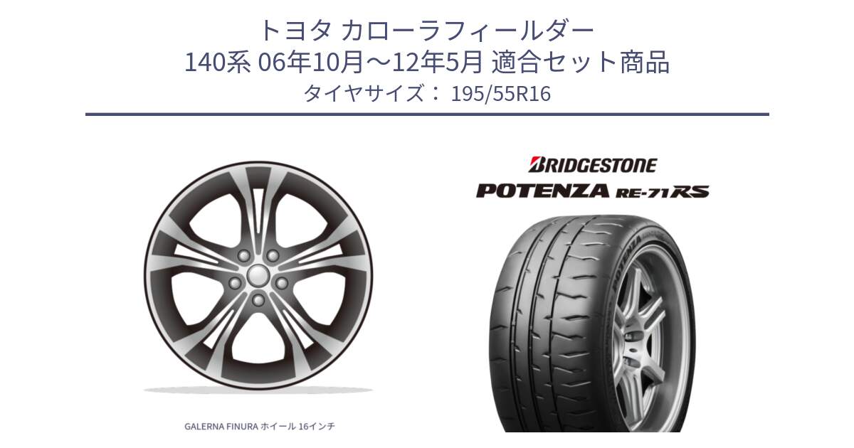 トヨタ カローラフィールダー 140系 06年10月～12年5月 用セット商品です。GALERNA FINURA ホイール 16インチ と ポテンザ RE-71RS POTENZA 【国内正規品】 195/55R16 の組合せ商品です。