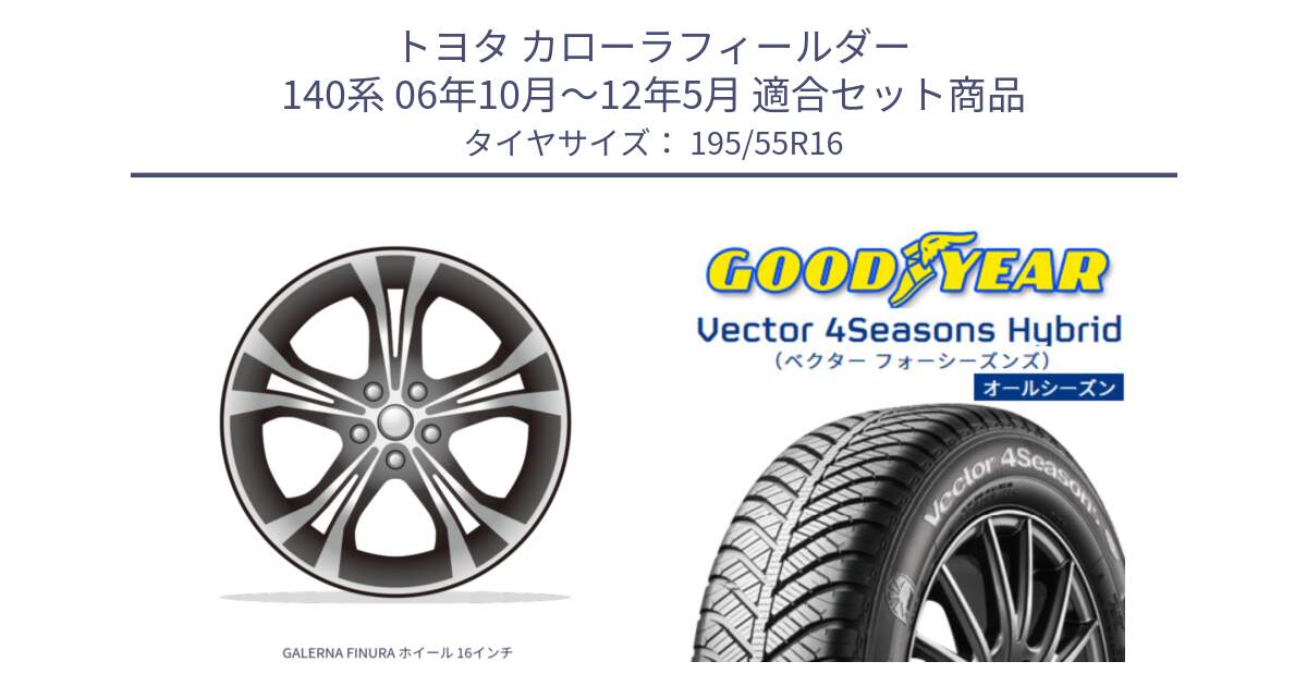 トヨタ カローラフィールダー 140系 06年10月～12年5月 用セット商品です。GALERNA FINURA ホイール 16インチ と ベクター Vector 4Seasons Hybrid オールシーズンタイヤ 195/55R16 の組合せ商品です。