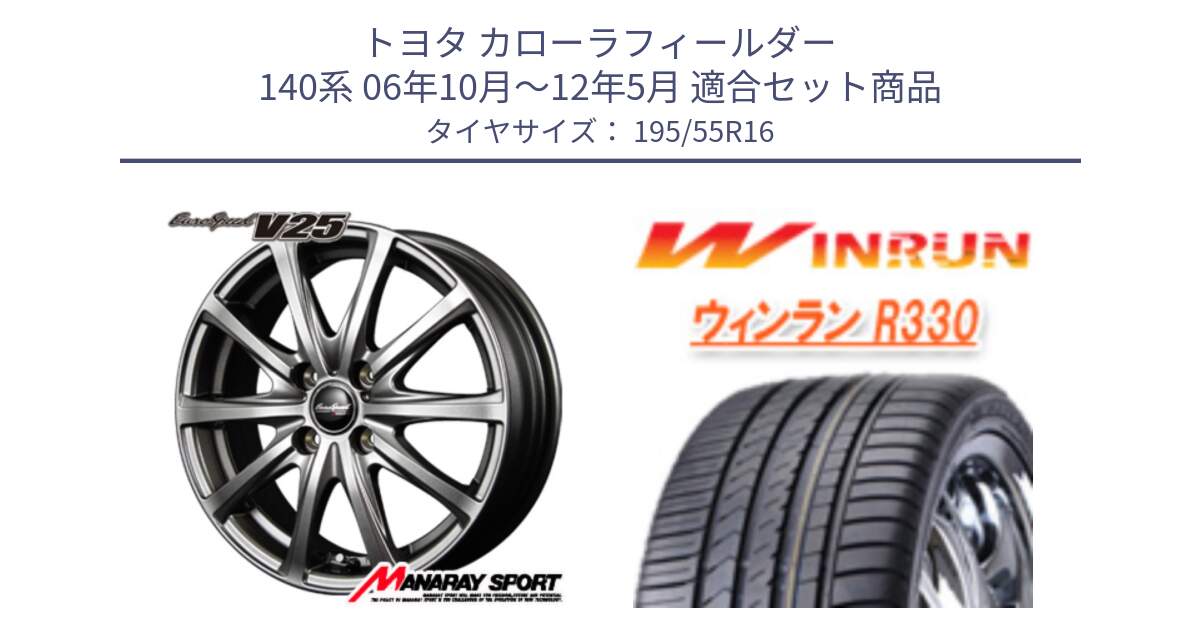 トヨタ カローラフィールダー 140系 06年10月～12年5月 用セット商品です。MID EuroSpeed ユーロスピード V25 ホイール 16インチ と R330 サマータイヤ 195/55R16 の組合せ商品です。