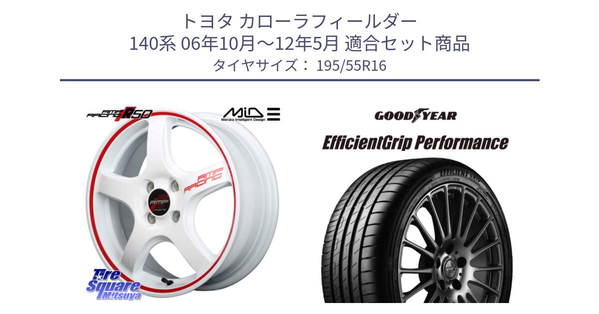 トヨタ カローラフィールダー 140系 06年10月～12年5月 用セット商品です。MID RMP RACING R50 アルミホイール 16インチ と EfficientGrip Performance エフィシェントグリップ パフォーマンス XL AO1 正規品 新車装着 サマータイヤ 195/55R16 の組合せ商品です。