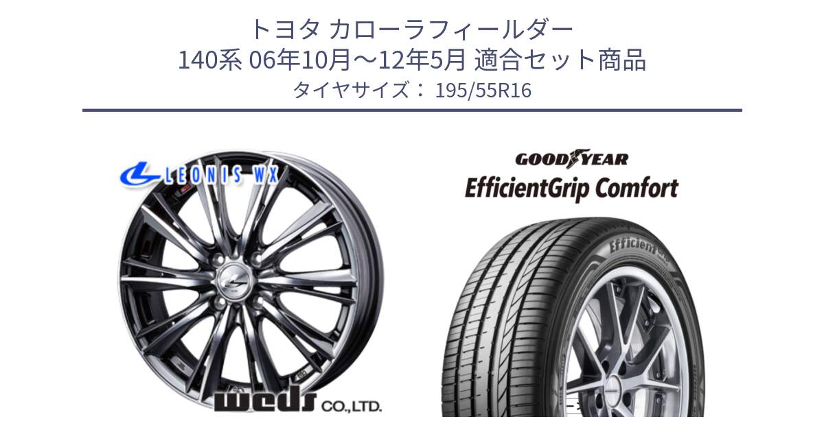 トヨタ カローラフィールダー 140系 06年10月～12年5月 用セット商品です。33874 レオニス WX ウェッズ Leonis ホイール 16インチ と EffcientGrip Comfort サマータイヤ 195/55R16 の組合せ商品です。