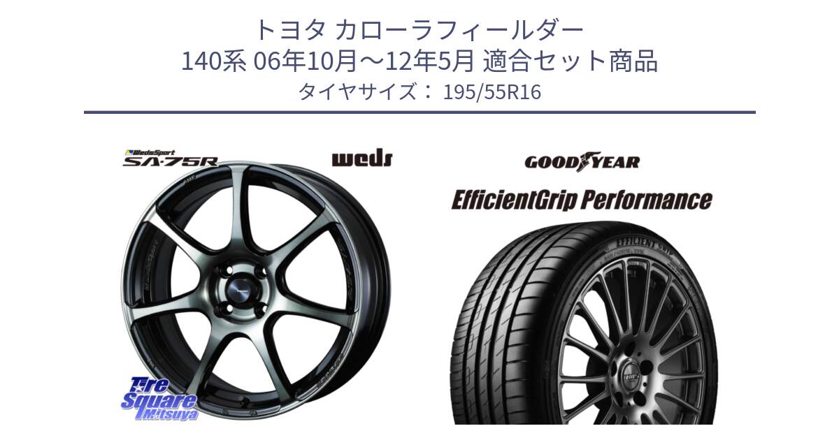 トヨタ カローラフィールダー 140系 06年10月～12年5月 用セット商品です。73974 ウェッズ スポーツ SA75R SA-75R 16インチ と EfficientGrip Performance エフィシェントグリップ パフォーマンス XL 正規品 新車装着 サマータイヤ 195/55R16 の組合せ商品です。