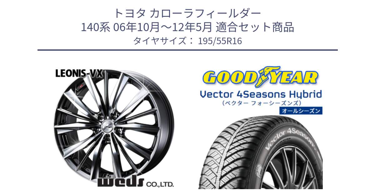 トヨタ カローラフィールダー 140系 06年10月～12年5月 用セット商品です。33249 レオニス VX BMCMC ウェッズ Leonis ホイール 16インチ と ベクター Vector 4Seasons Hybrid オールシーズンタイヤ 195/55R16 の組合せ商品です。