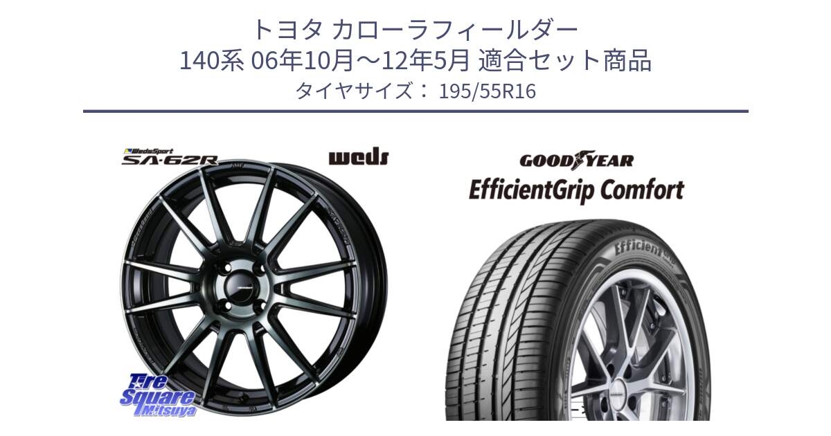 トヨタ カローラフィールダー 140系 06年10月～12年5月 用セット商品です。WedsSport SA-62R ホイール 16インチ と EffcientGrip Comfort サマータイヤ 195/55R16 の組合せ商品です。