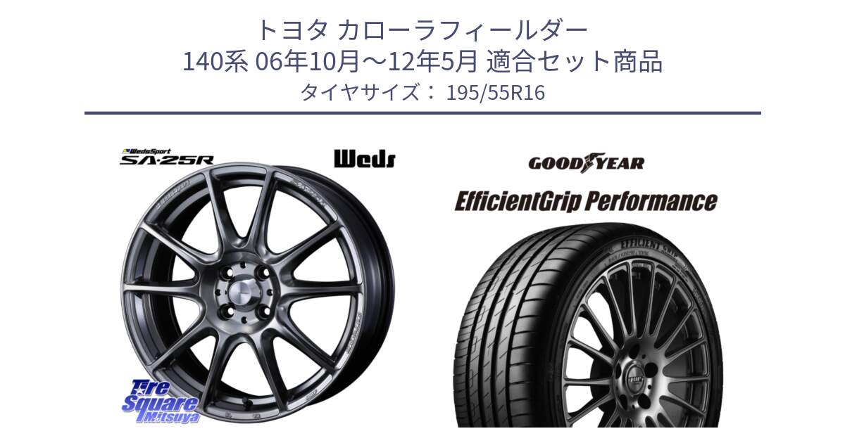 トヨタ カローラフィールダー 140系 06年10月～12年5月 用セット商品です。SA-25R PSB ウェッズ スポーツ ホイール  16インチ と EfficientGrip Performance エフィシェントグリップ パフォーマンス XL 正規品 新車装着 サマータイヤ 195/55R16 の組合せ商品です。