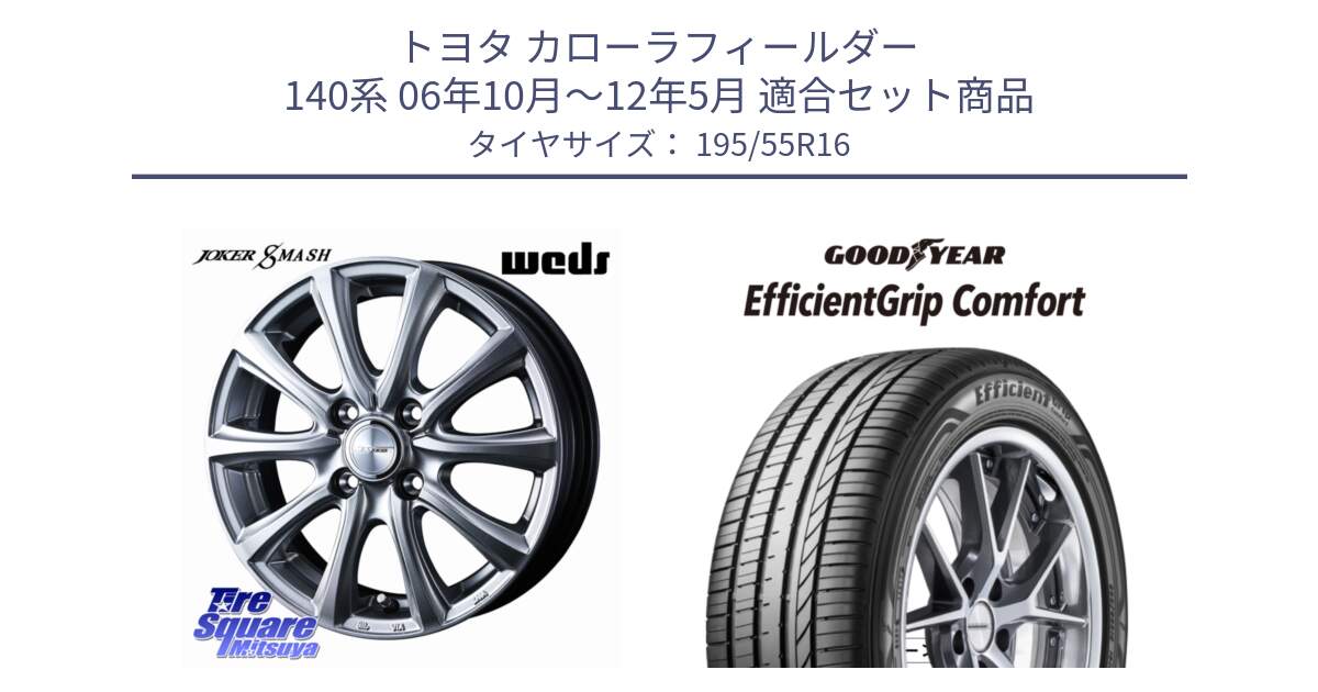 トヨタ カローラフィールダー 140系 06年10月～12年5月 用セット商品です。JOKER SMASH ホイール 16インチ と EffcientGrip Comfort サマータイヤ 195/55R16 の組合せ商品です。