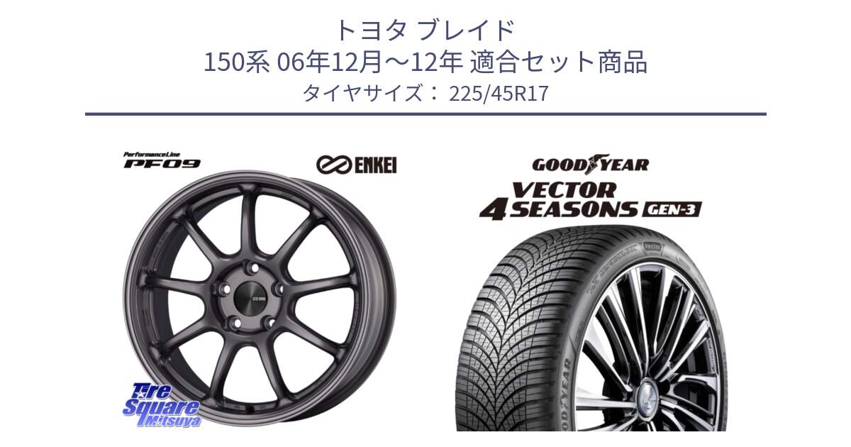 トヨタ ブレイド 150系 06年12月～12年 用セット商品です。PerformanceLine PF09 ホイール 4本 17インチ と 23年製 XL Vector 4Seasons Gen-3 オールシーズン 並行 225/45R17 の組合せ商品です。