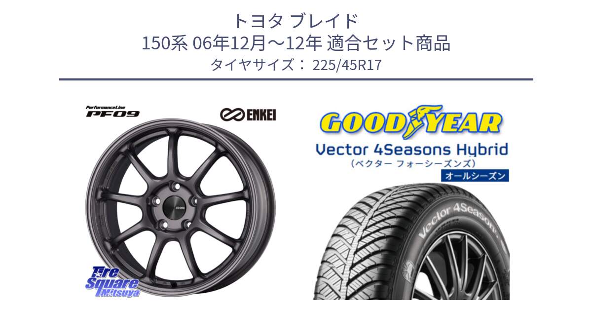 トヨタ ブレイド 150系 06年12月～12年 用セット商品です。PerformanceLine PF09 ホイール 4本 17インチ と ベクター Vector 4Seasons Hybrid オールシーズンタイヤ 225/45R17 の組合せ商品です。