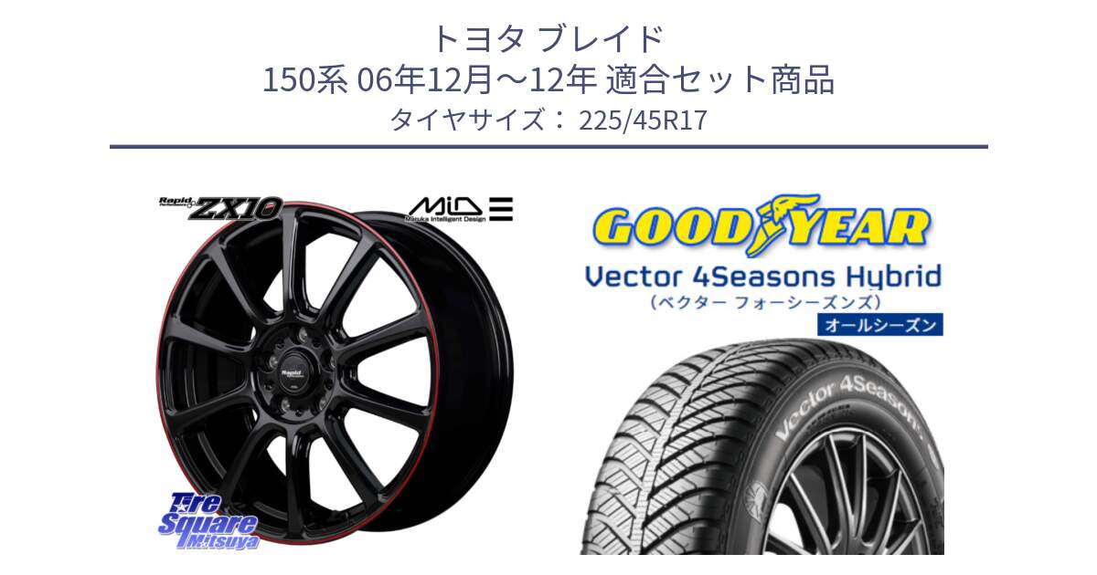 トヨタ ブレイド 150系 06年12月～12年 用セット商品です。MID ラピッドパフォーマンス ZX10 ホイール 17インチ と ベクター Vector 4Seasons Hybrid オールシーズンタイヤ 225/45R17 の組合せ商品です。