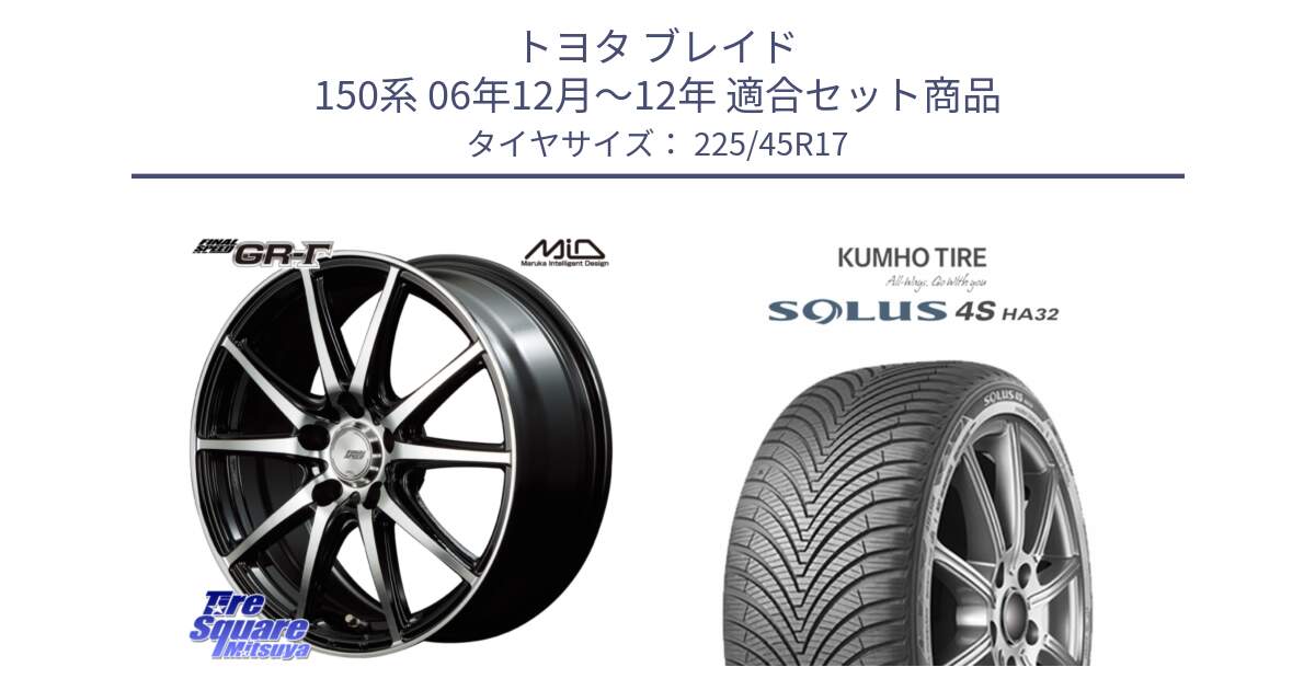 トヨタ ブレイド 150系 06年12月～12年 用セット商品です。MID FINAL SPEED GR ガンマ ホイール と SOLUS 4S HA32 ソルウス オールシーズンタイヤ 225/45R17 の組合せ商品です。