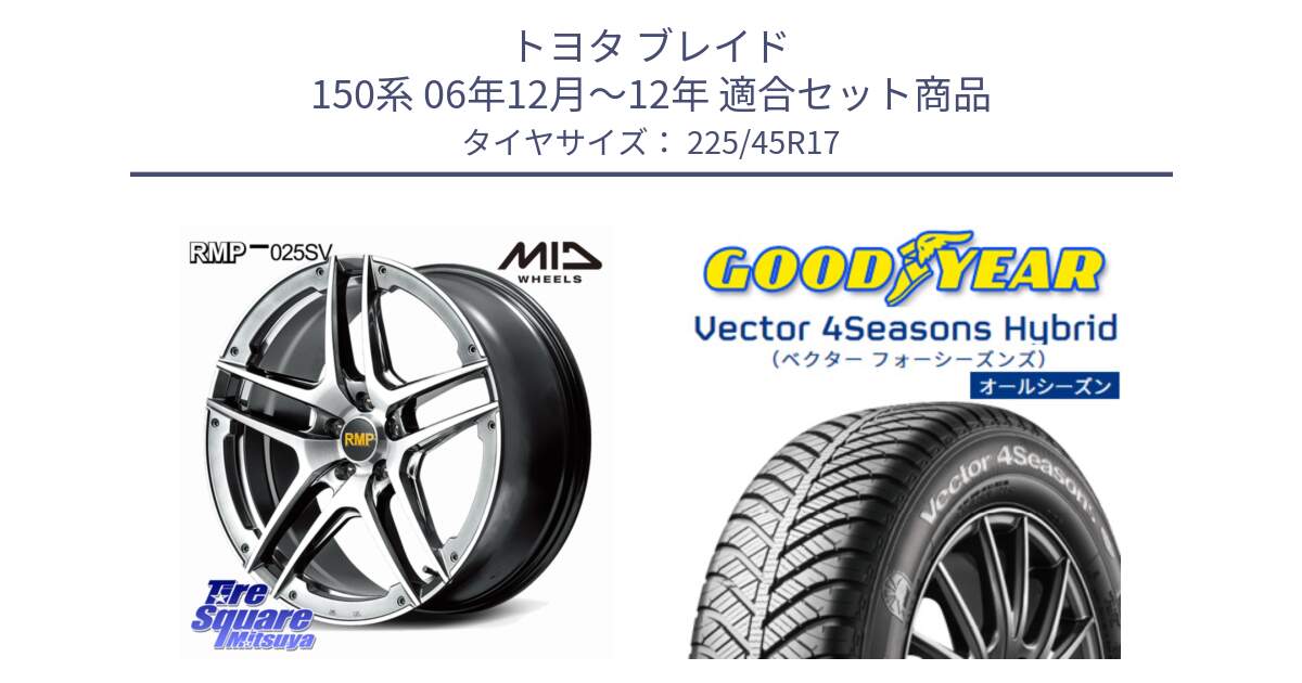 トヨタ ブレイド 150系 06年12月～12年 用セット商品です。MID RMP 025SV ホイール 17インチ と ベクター Vector 4Seasons Hybrid オールシーズンタイヤ 225/45R17 の組合せ商品です。