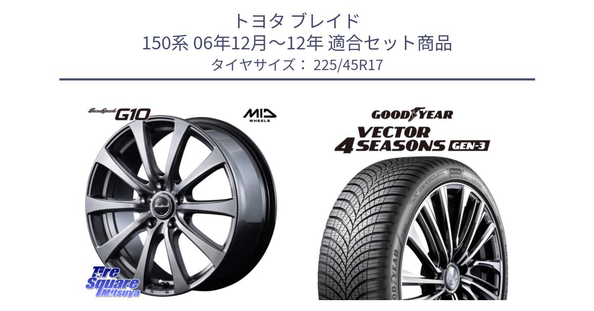 トヨタ ブレイド 150系 06年12月～12年 用セット商品です。MID EuroSpeed G10 ホイール 17インチ と 23年製 XL Vector 4Seasons Gen-3 オールシーズン 並行 225/45R17 の組合せ商品です。