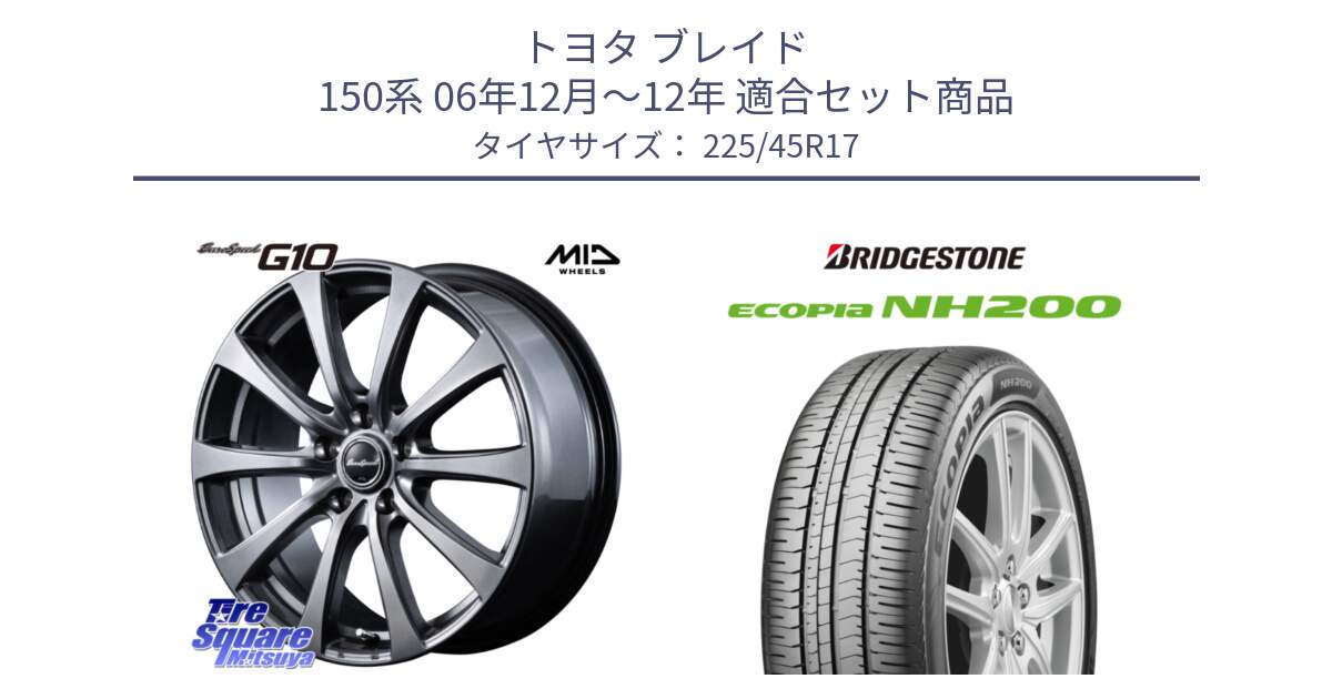 トヨタ ブレイド 150系 06年12月～12年 用セット商品です。MID EuroSpeed G10 ホイール 17インチ と ECOPIA NH200 エコピア サマータイヤ 225/45R17 の組合せ商品です。