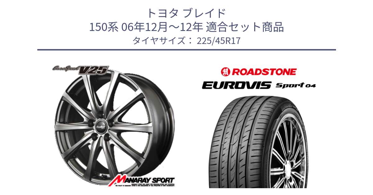 トヨタ ブレイド 150系 06年12月～12年 用セット商品です。MID EuroSpeed ユーロスピード V25 平座仕様(トヨタ車専用)   17インチ と ロードストーン EUROVIS sport 04 サマータイヤ 225/45R17 の組合せ商品です。