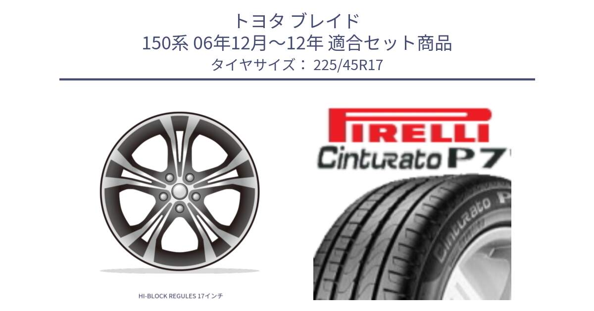 トヨタ ブレイド 150系 06年12月～12年 用セット商品です。HI-BLOCK REGULES 17インチ と 23年製 MO Cinturato P7 メルセデスベンツ承認 並行 225/45R17 の組合せ商品です。