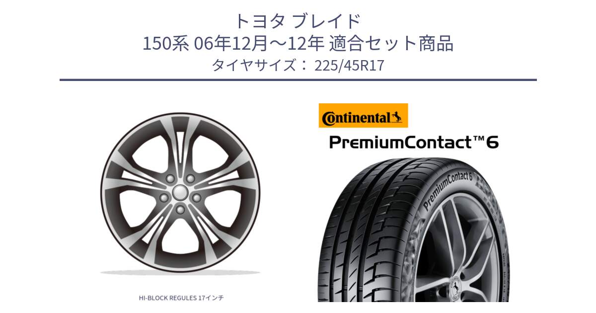 トヨタ ブレイド 150系 06年12月～12年 用セット商品です。HI-BLOCK REGULES 17インチ と 23年製 PremiumContact 6 CRM PC6 並行 225/45R17 の組合せ商品です。