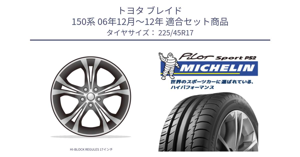 トヨタ ブレイド 150系 06年12月～12年 用セット商品です。HI-BLOCK REGULES 17インチ と 23年製 XL N3 PILOT SPORT PS2 ポルシェ承認 並行 225/45R17 の組合せ商品です。