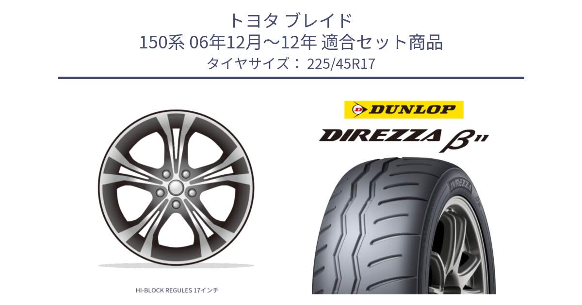 トヨタ ブレイド 150系 06年12月～12年 用セット商品です。HI-BLOCK REGULES 17インチ と DIREZZA B11 ディレッツァ ベータ11 225/45R17 の組合せ商品です。