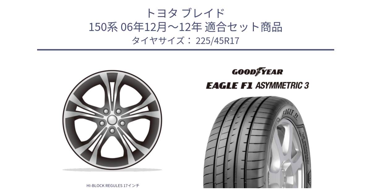 トヨタ ブレイド 150系 06年12月～12年 用セット商品です。HI-BLOCK REGULES 17インチ と EAGLE F1 ASYMMETRIC3 イーグル F1 アシメトリック3 正規品 新車装着 サマータイヤ 225/45R17 の組合せ商品です。