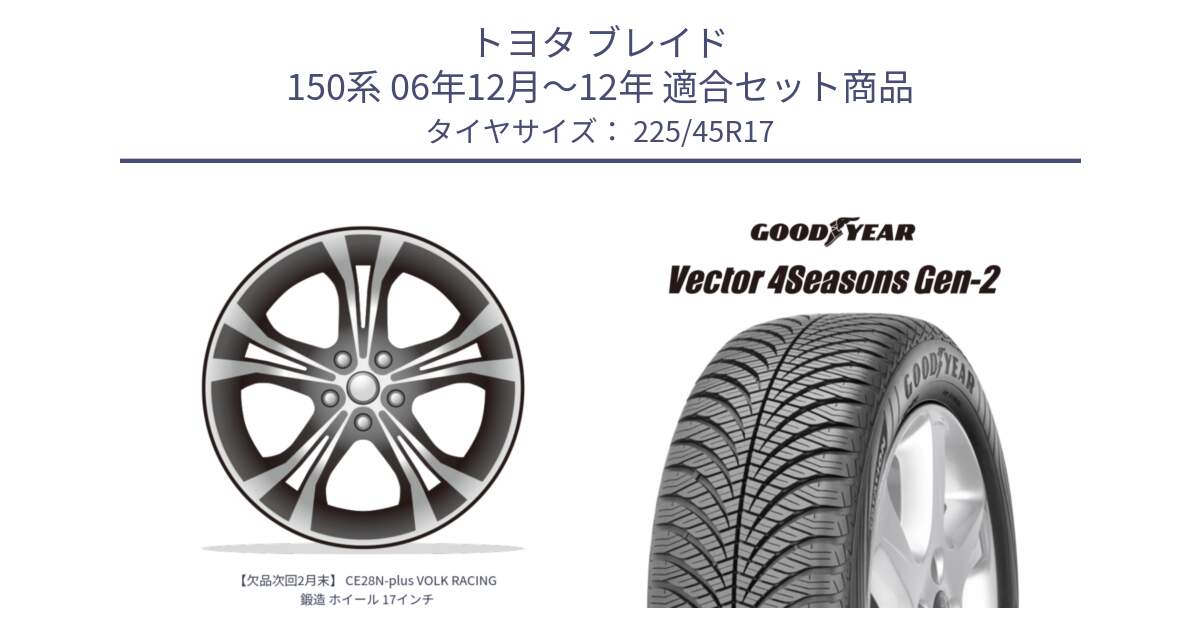 トヨタ ブレイド 150系 06年12月～12年 用セット商品です。【欠品次回2月末】 CE28N-plus VOLK RACING 鍛造 ホイール 17インチ と 22年製 XL AO Vector 4Seasons Gen-2 アウディ承認 オールシーズン 並行 225/45R17 の組合せ商品です。